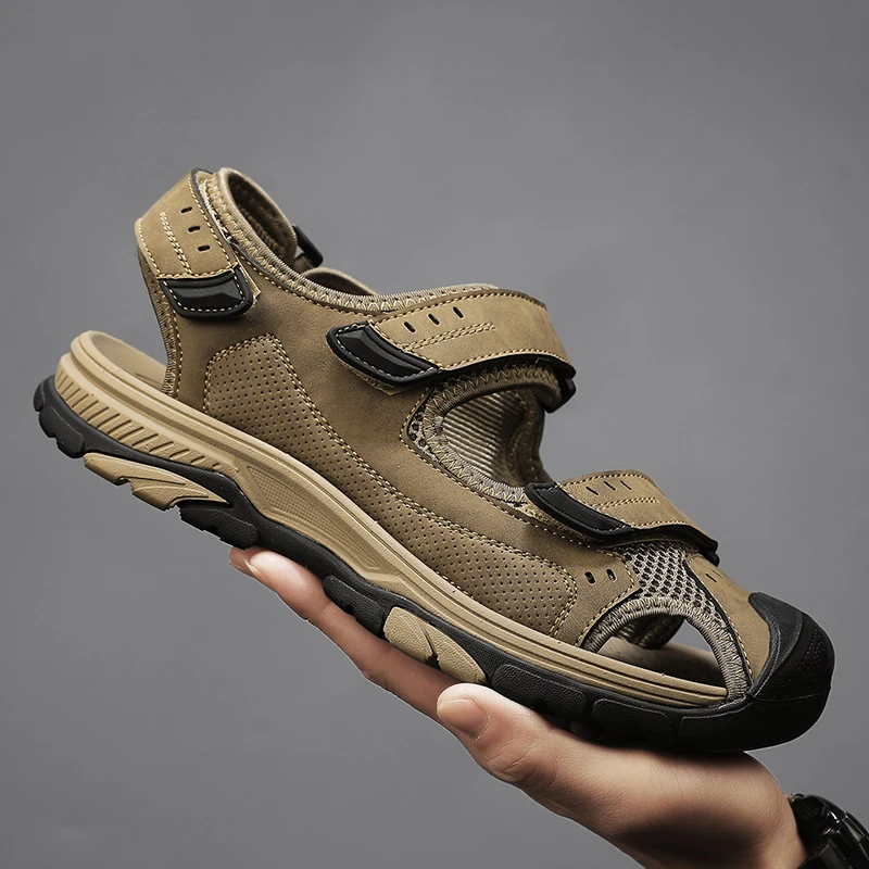 

Летние пляжные уличные сандалии, мужская обувь, повседневная обувь для отдыха, однотонные мужские кроссовки, мужская обувь, стильная легкая кожа, большой размер 45, 46,