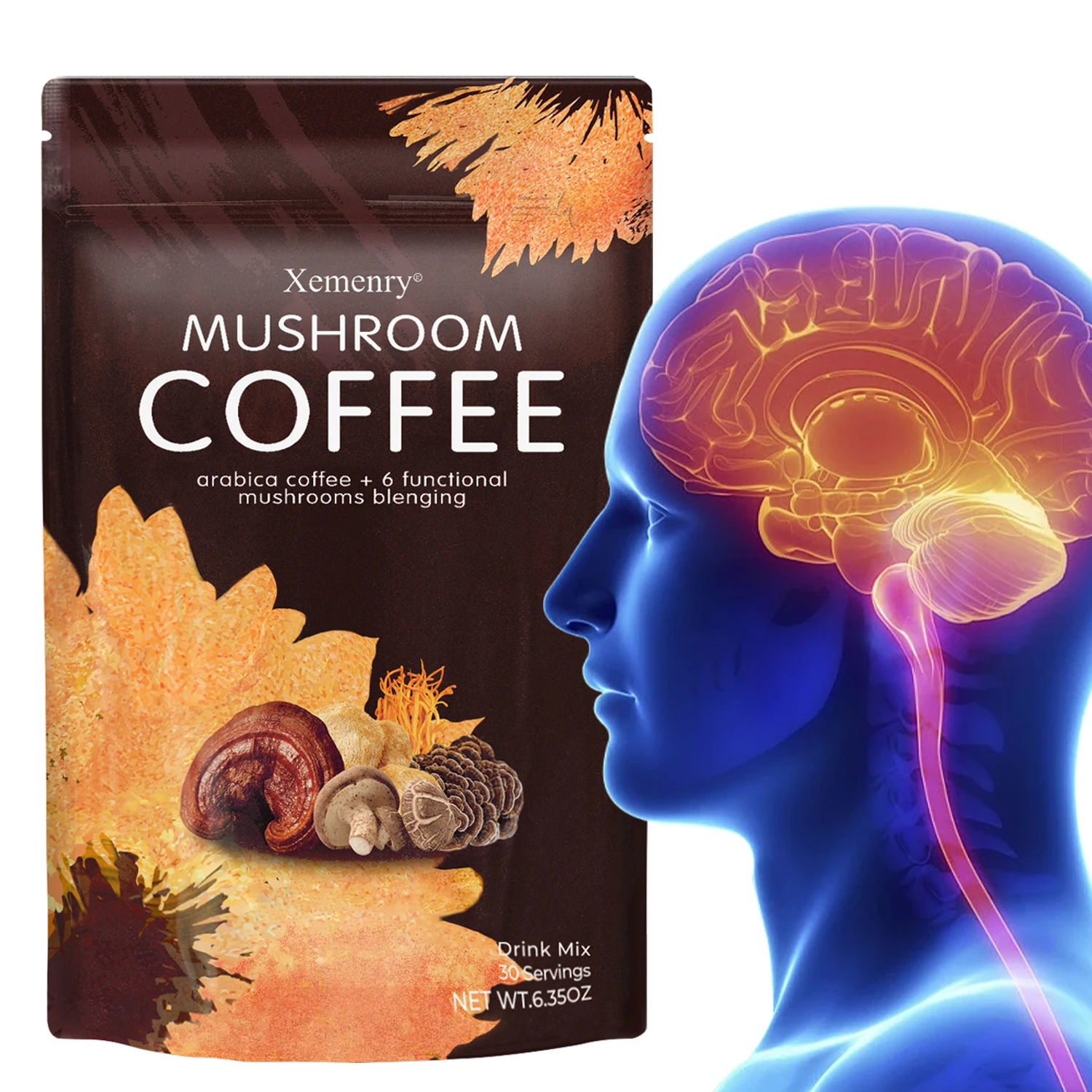 Mushroom Coffee Supplement - Energy Support, Mental Clarity, Brain Booster, Antioxidant, Memory Enhancer