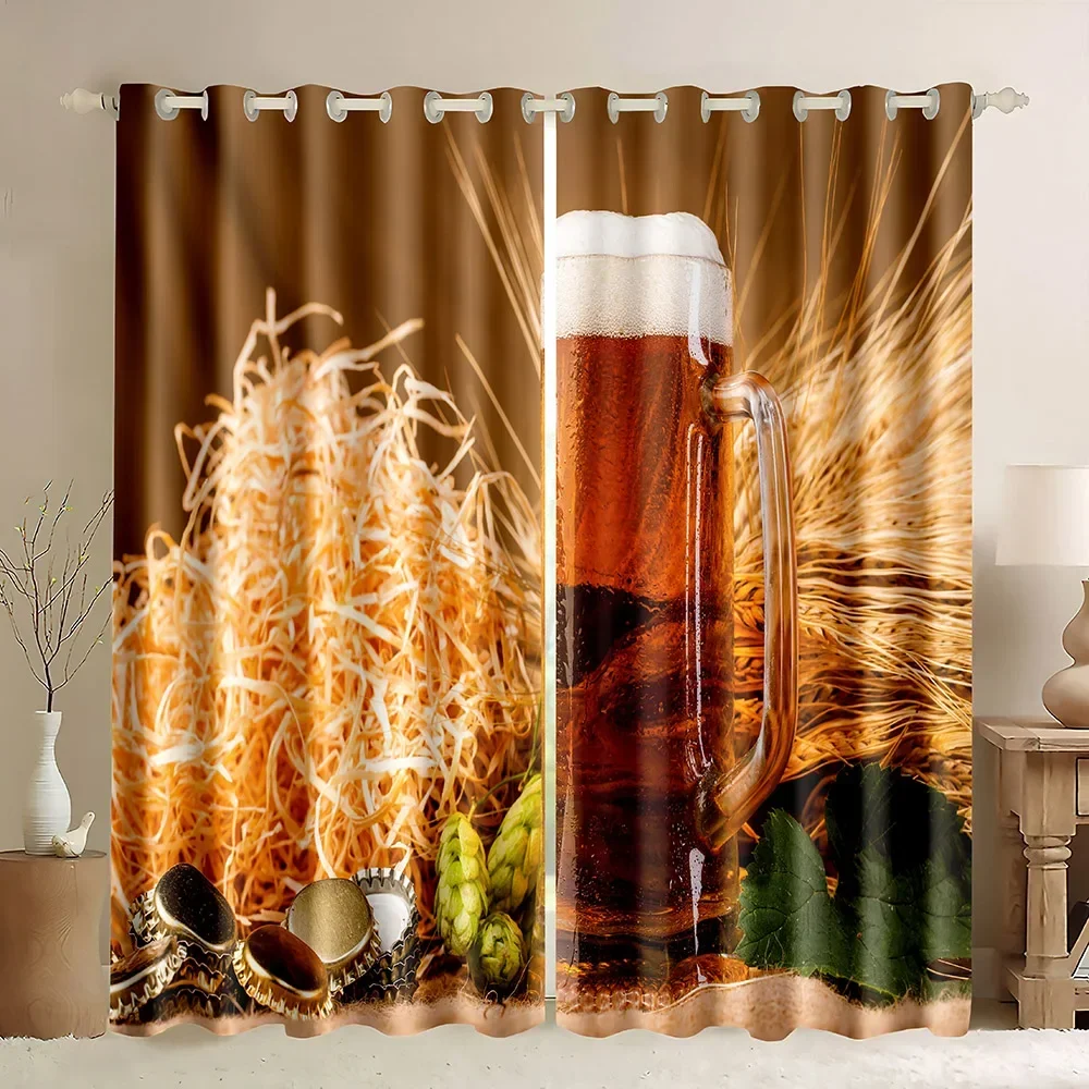 Cortinas para Ventanas con Diseño de Bebidas, Patrón de Fiesta con Temática de Alcohol y Estampado de Jarras de Cerveza, Cortinas Opacas para Días de Verano Frescos con Diseño de Brandy, Whisky y Cerveza