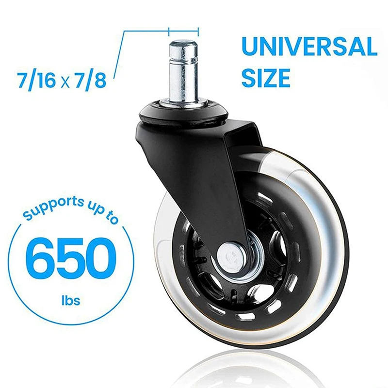 

Heavy-Duty, Safe for All Floors 3'' Rubber Replacement Caster Wheels for Office Chair