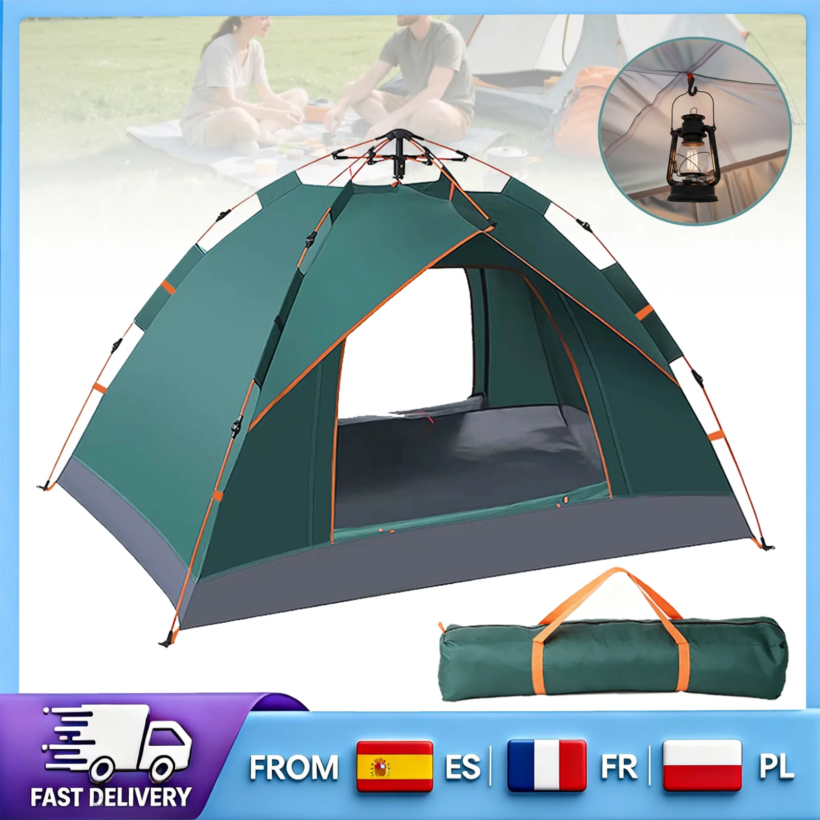 Tente de camping pop-up portable pour 2 personnes, montage rapide, design imperméable et résistant au vent, idéale pour la randonnée, le camping et les festivals