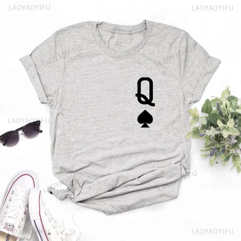 Magliette da donna con stampa Queen of Spades maglietta Casual in cotone divertente per Lady Yong Girl Top Tee Hipster Summer All-Match Top Clothes