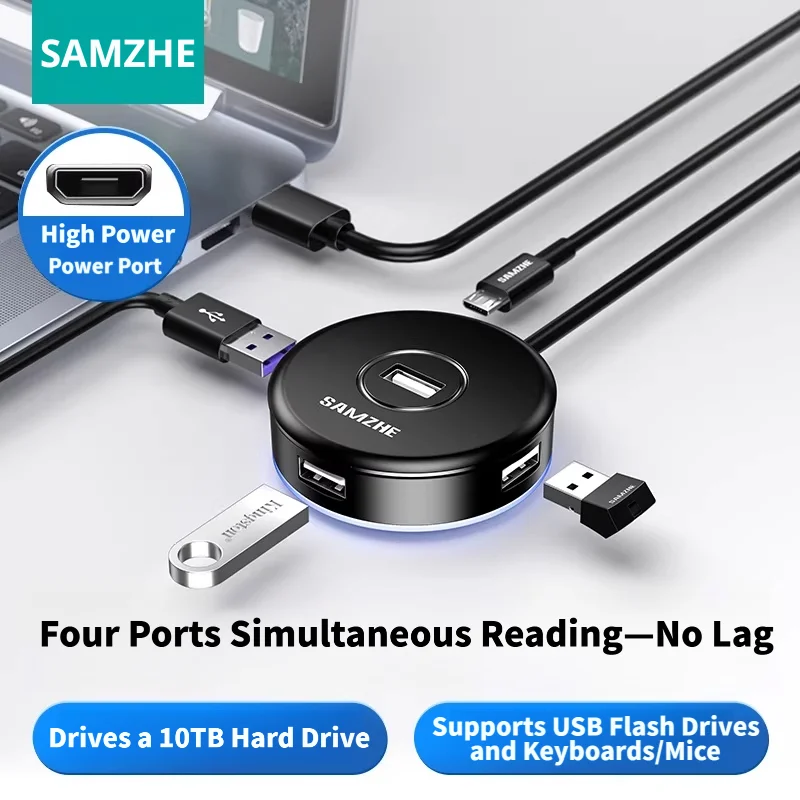 SAMZHE USB Hub Driver-free 4 Ports USB 2.0 HUB Splitter for Hard Drives USB Flash Drive Adapter MacBook Pro Air PC Accessories