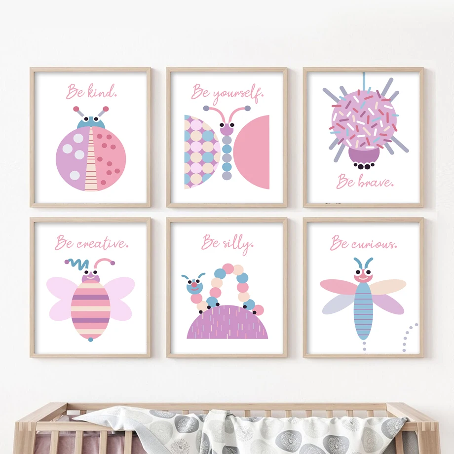 

Cartoon Ladybug Caterpillar Butterfly Honeybee Posters Print Canvas Painting Cute Nursery Wall Art Pictures Baby Kids Room Decor