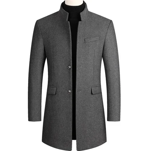 Imagen 2 del producto Abrigo de lana para Hombre, cazadora de largo medio, gabardina gruesa con cuello levantado, Otoño e Invierno 2022