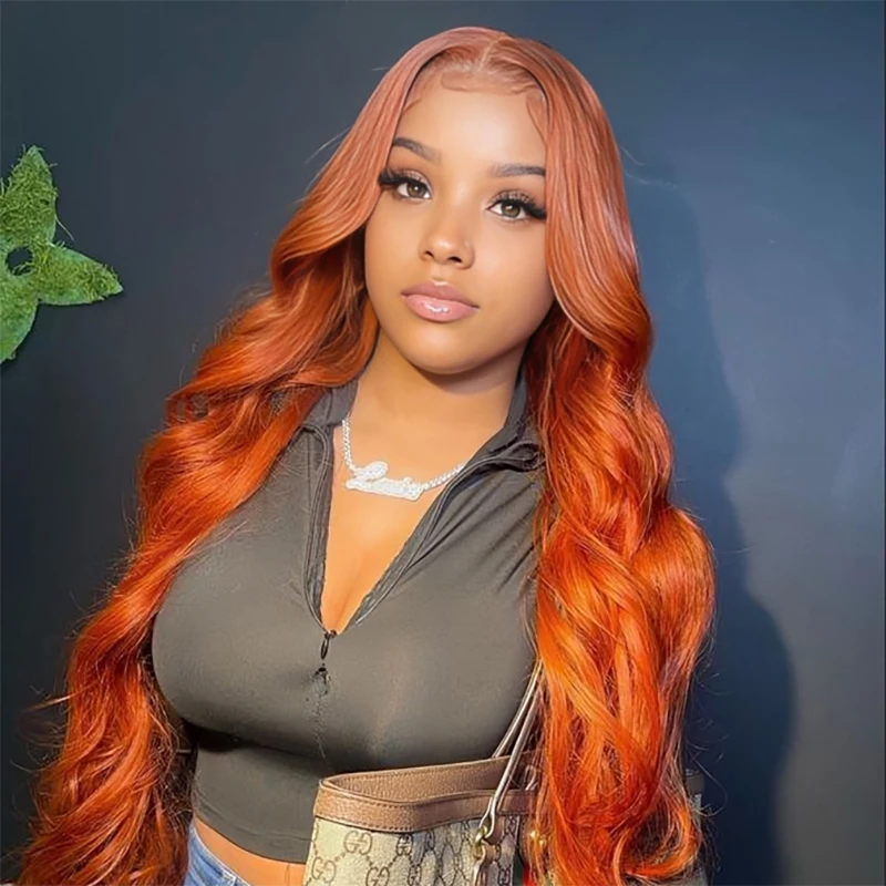 Orange Ginger 13x6 Hd Lace Frontal Wig 30 Inch Transparent Colored Human Hair Wigs Brazilian 13x4 Body Wave Lace Front Wig