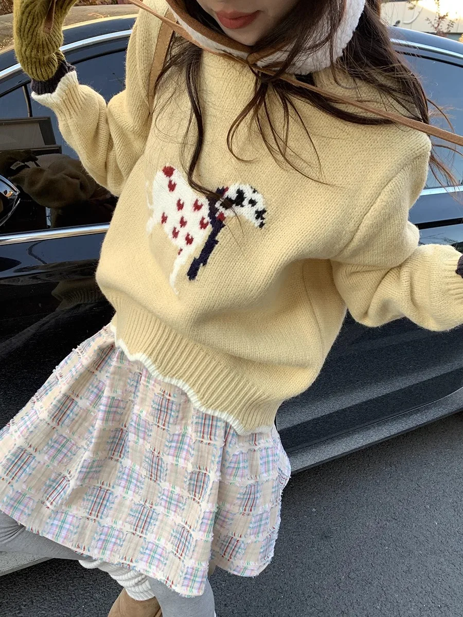

Women's Lazy Style Cute Dog Jacquard Pullovers Sweaters Autumn Winter O-neck Long-sleeved Versatile Casual Age-reducing Knitwear