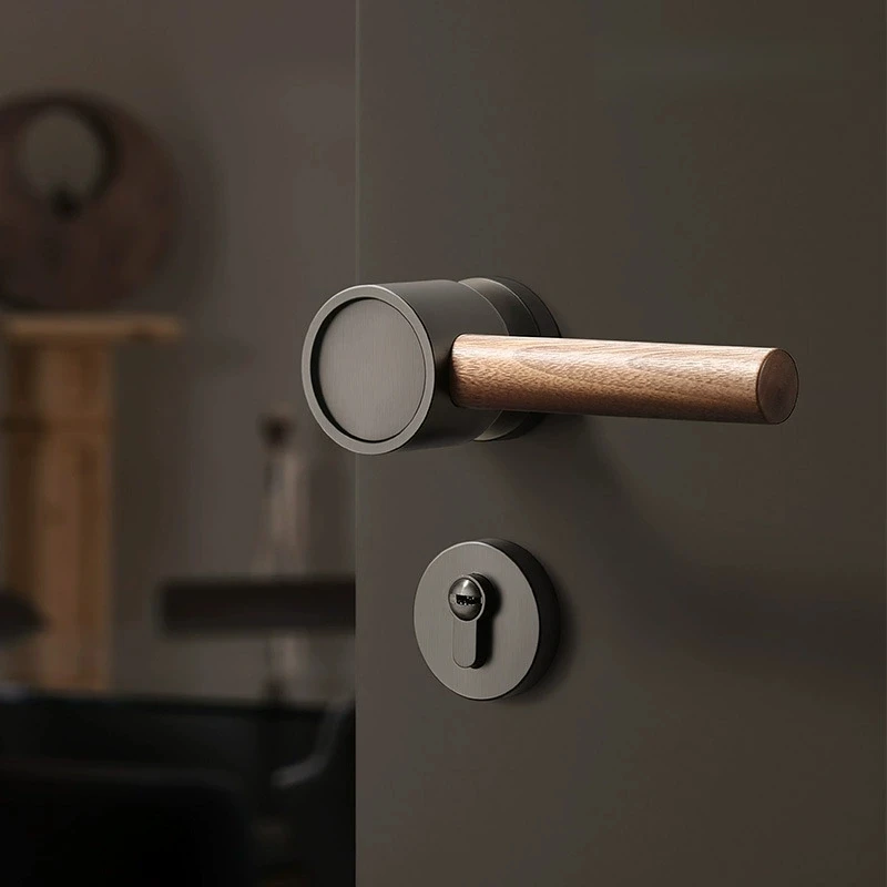 

Retro Black walnut wood Minimalist Silent Door Locks Zinc Burglar-proofdoor Door Handle Lock with key Bathroom Bedroom Door Lock