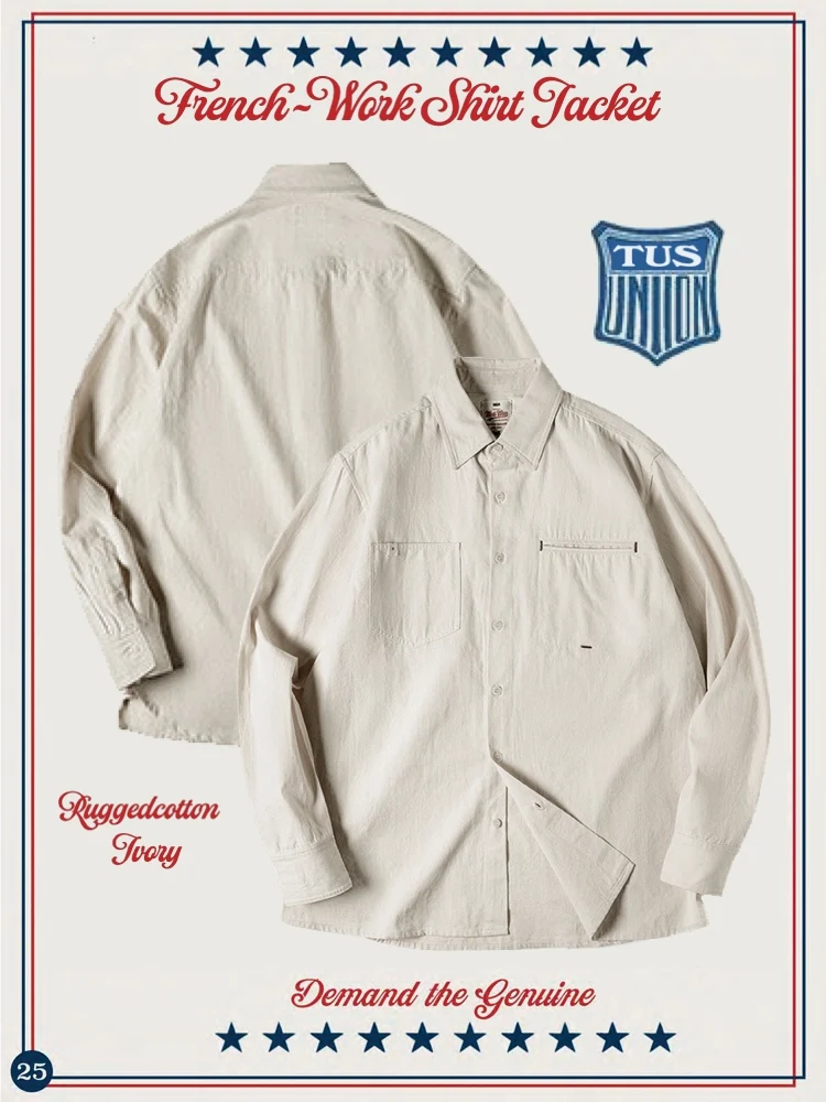 French sle Retro Cargo Shirts Embryo White Cotton Knot Particle Loose American Kaji French Shirt