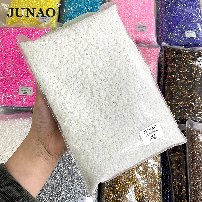 JUNAO Hurtownia 2 3 4 5 6 mm Solid White Bulk Flat Back Resin Rhinestone Non Hotfix Crystal Strass Naklejki do majsterkowania