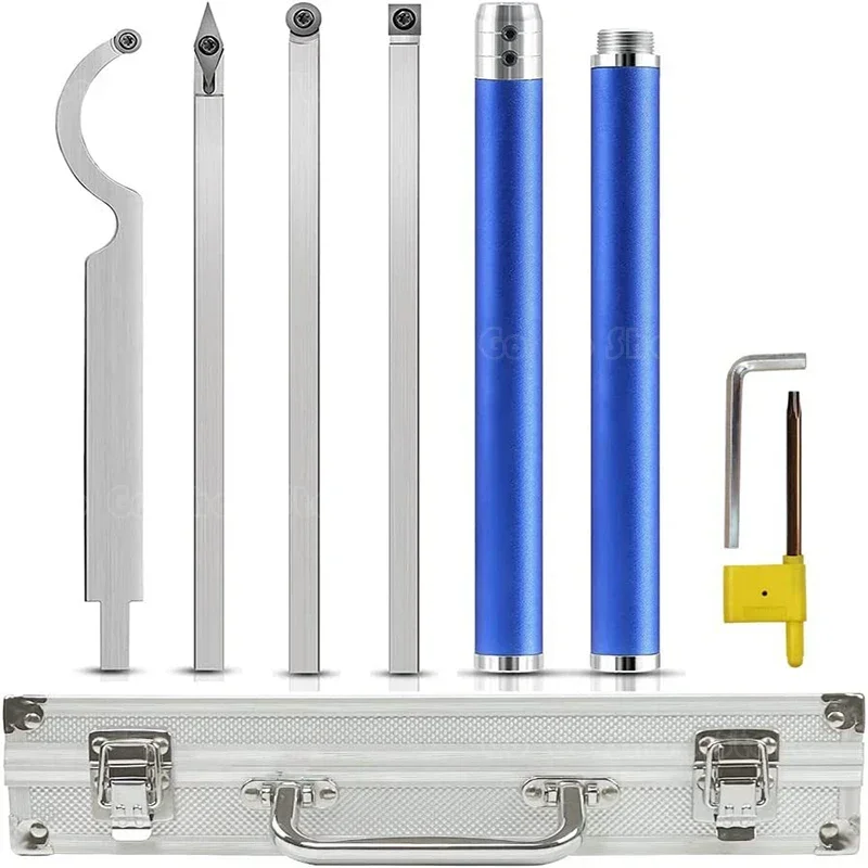 Woodturning Tool Set Carbide Inserts Cutter 6 in 1 Wood Turning Tools Swan Neck Aluminum Handle for Woodworking Lathe