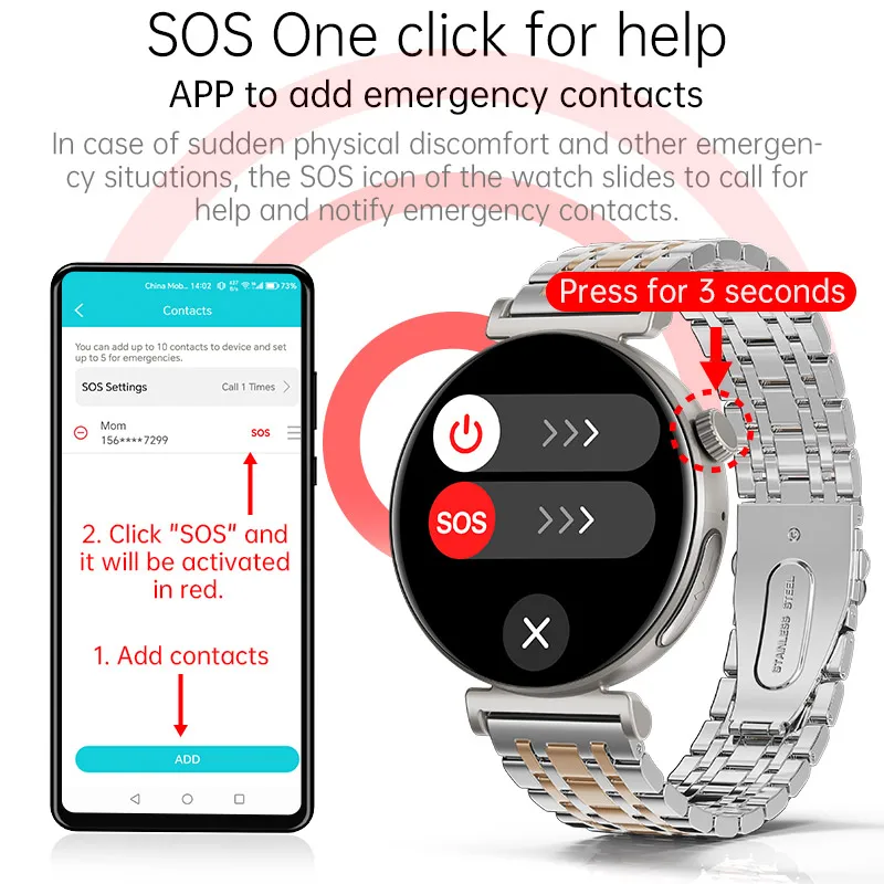 JA02 نساء ساعة ذكية نمط فاخر بلوتوث الاتصال مراقبة نسبة الأكسجين في الدم أنثى Smartwatch 1.28 "HD AMOLED عرض سيدة ساعة