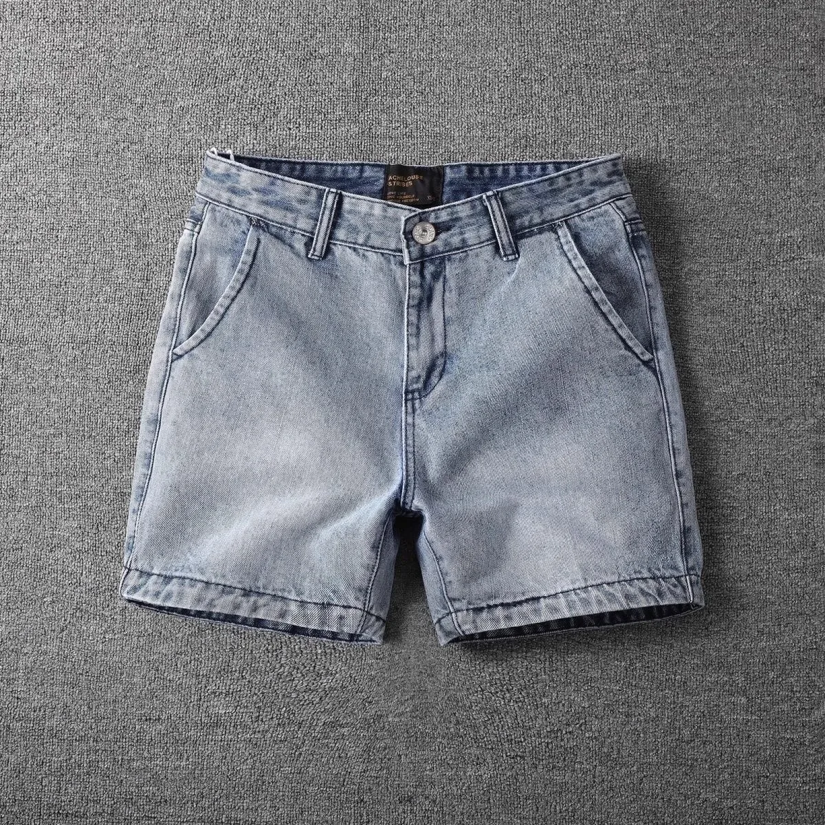 Pria Musim Panas Vintage Denim orts Lurus Kaki Fit Bekerja orts Kasual pertengahan Pinggang ort Celana Youth Faion Tabung Lurus