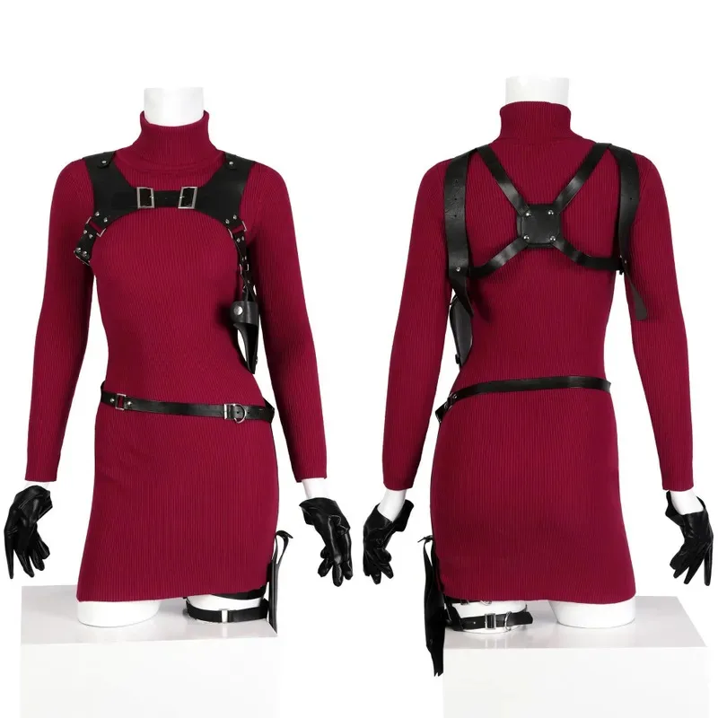 الأحمر Ada Wong زي لعبة تأثيري محبوك أعلى الملحقات مجموعة كاملة للمقيمين 4 يتوهم هالوين المرأة أنيمي اللباس kn.7