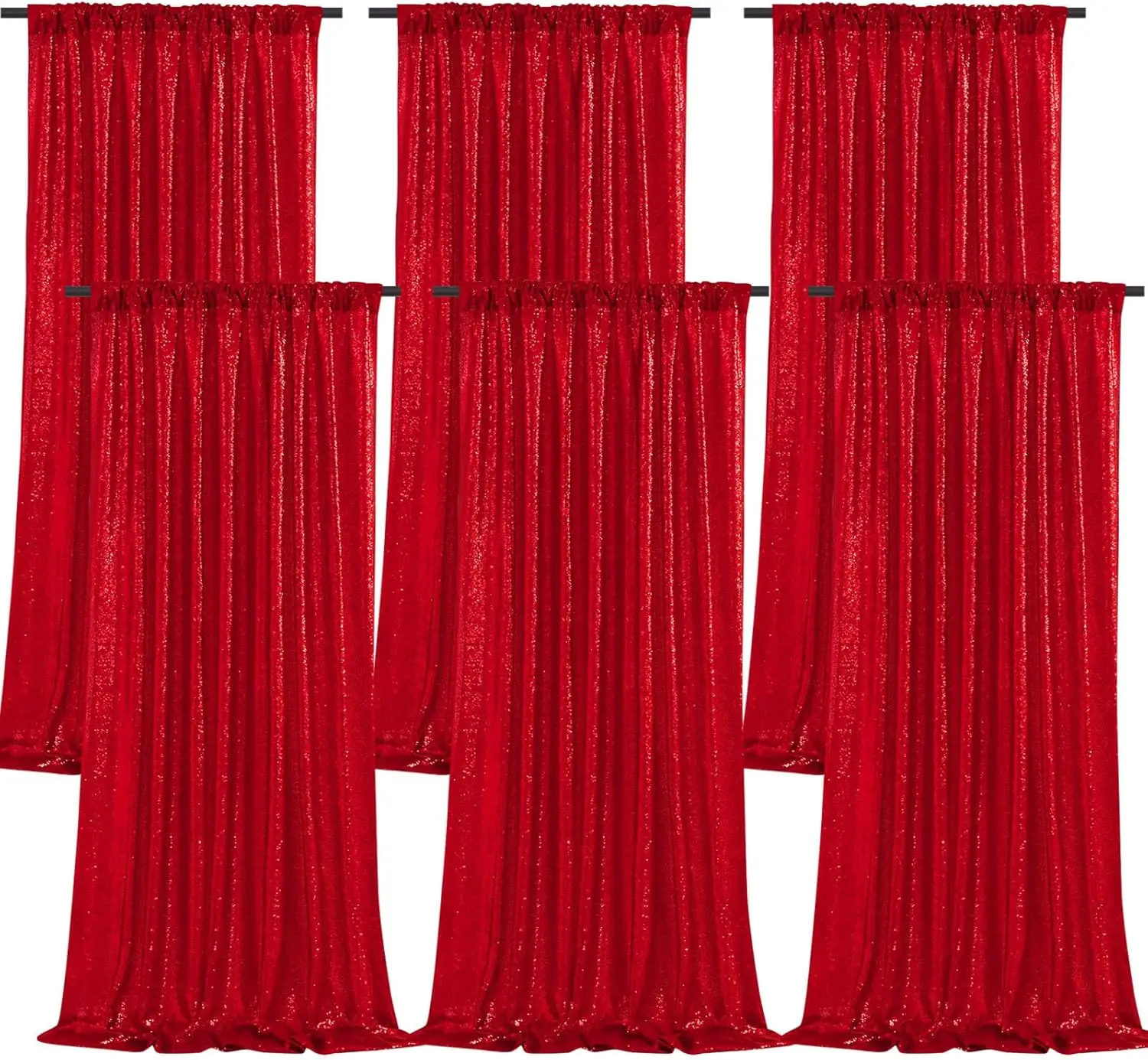 

Red Sequin Backdrop Curtain 6 Pcs-2ftx8ft Christmas Party Backdrop Curtains Glitter Photo Background Wedding Stage Decorations