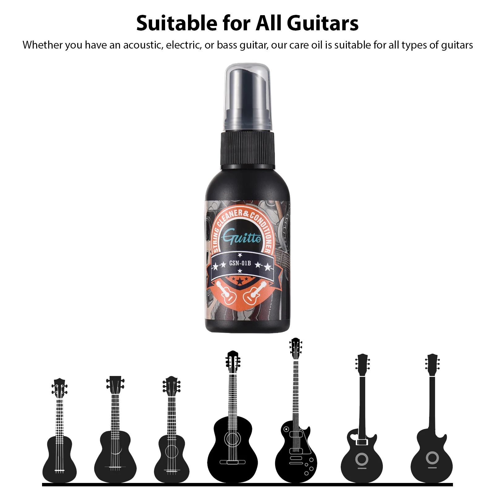 GUITTO Kit de cuidado de limpieza de guitarra, aceite de cuidado antioxidante de cuerda de 50ml con paño de limpieza para herramienta de mantenimiento de limpieza de guitarra acústica