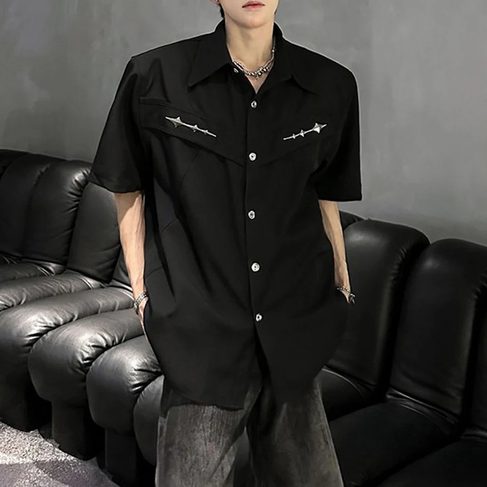 

Summer New Men's Solid Color Short-Sleeved Shirt American Retro Fashion Trend High Street Loose Breathable Niche Men's Tops