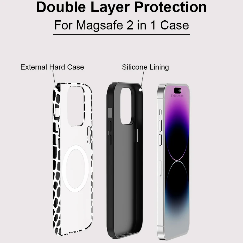 Fcicicase For iPhone 16 15 Pro Max Animlas Skin Pattern Phone Case Magnetic Cover for iPhone 11 12 13 14 Pro 15Plus Acrylic Capa