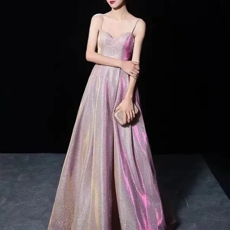 

2025 New Style Women's Strapless Backless Sexy Shiny Deep V Evening Party Banquet Dress Gown E001