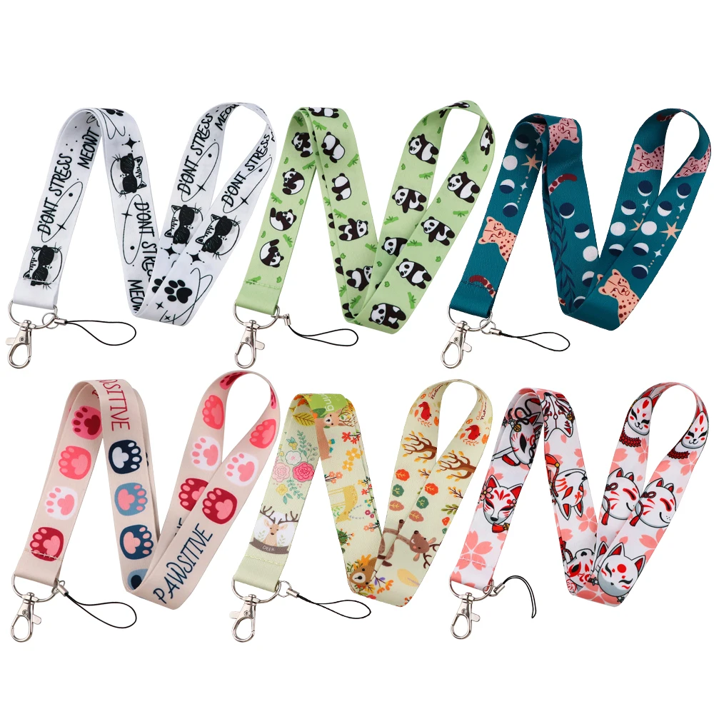 

LX1186 Cute Sakura Fox Card Holder Keychains Accessory USB ID Badge Holder Neck Strap Mobile Phone Straps Lanyard Gifts