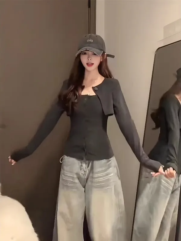 

plus Size Knitted Sweater Vest Women's Slim Fit Autumn Winter Faion Sensation Fake Two-Piece T-irt New Year's Aosphere