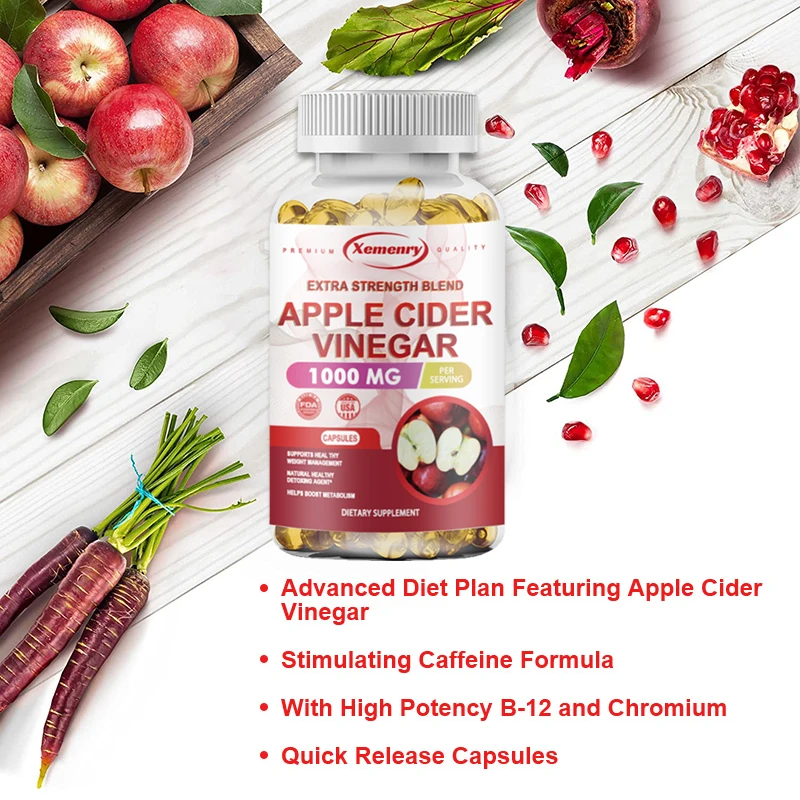 Apple Cider Vinegar Capsules - Detoxification, Weight Management, Fat Burning, Appetite Suppressant, Boost Metabolism