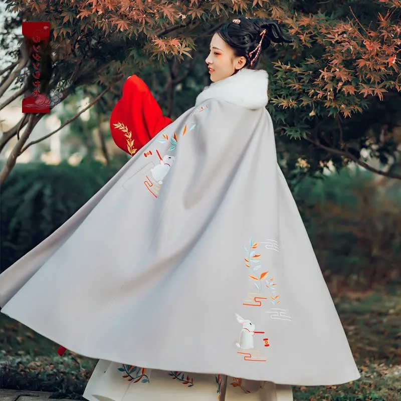 

Original Hanfu Long Women's Coat Warmthly Skirted Outerwear Autumn Winter Sle Thiened Fce Lady's Wrap Outerwear