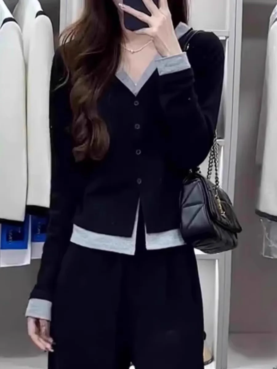 Bla Long Sve V-Ne تي شيرت المرأة ربيع الخريف جديد حجم كبير الدهون MM قاعدة irt التخسيس الألمانية المخملية المفتوحة سترة علوية