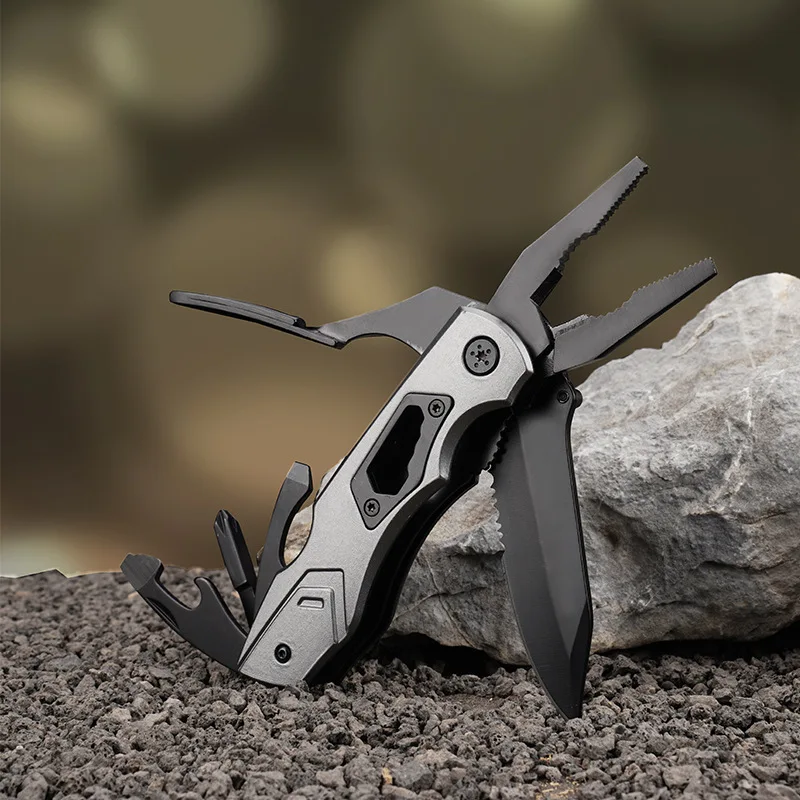 Outdoor Folding Multi-Functional Pliers-Knife, Portable Stainless Steel Tool Pliers with Bits, Outdoor Combination Swiss Army
