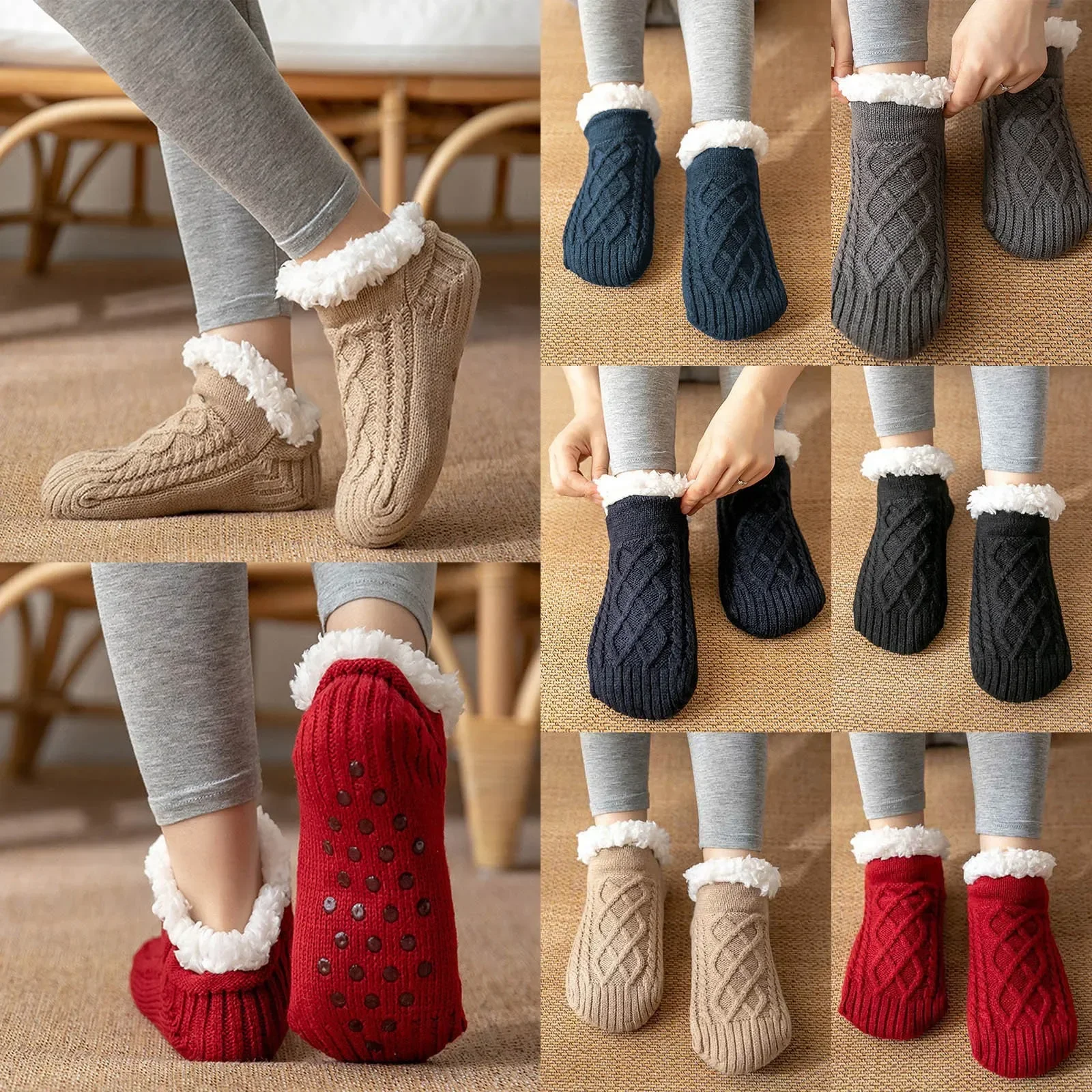 Thermische Herren-Slipper-Socken, Winter, warm, kurz, Baumwolle, verdickt, für Zuhause, Schlafen, weich, rutschfest, flauschige Bodensocke,