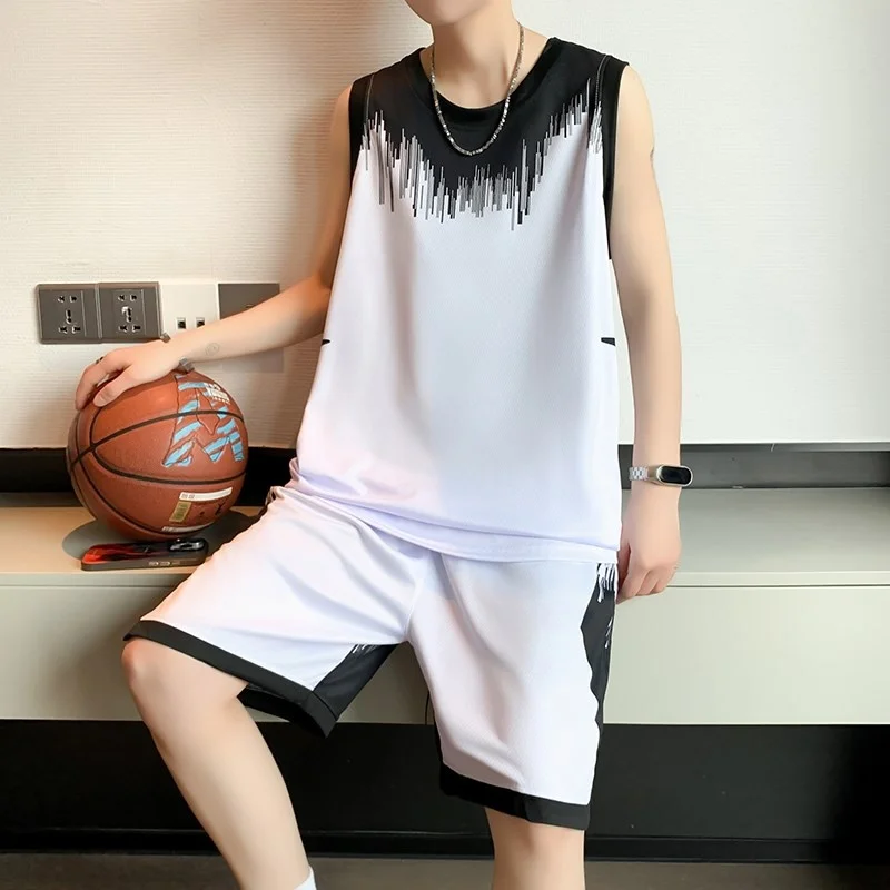 

Summer Ice Silk Thin Svel T-irt Men's Sportswear Set Teenagers Baskeall Clothes Casual Wear Full Set ort Pants