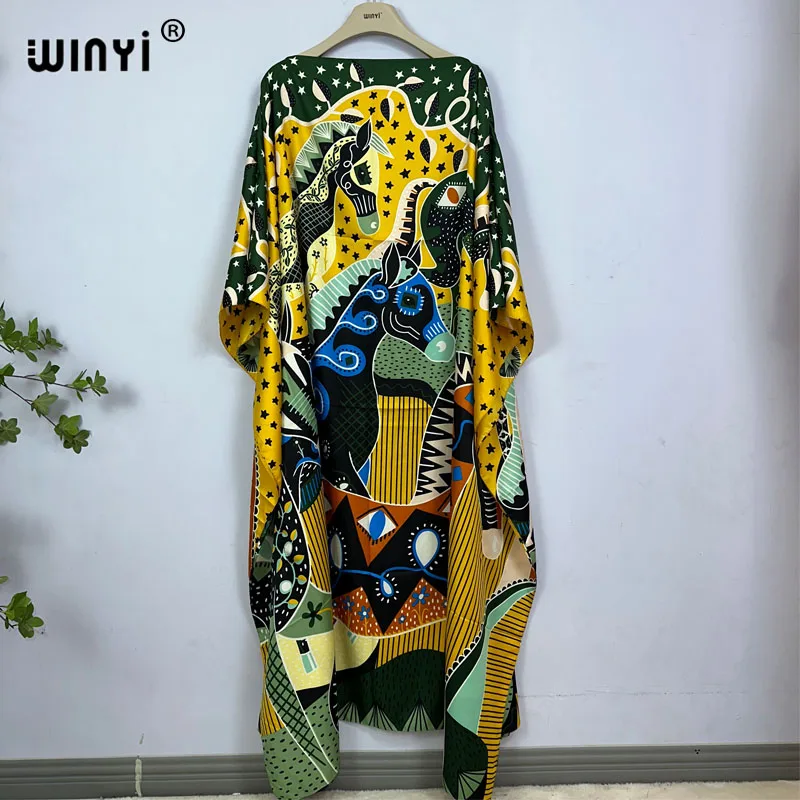 Sukienka WINYI afryka sukienki plażowe nadruk boho Dashiki kobiety muzułmański długi kaftan letni kolor sukienki afrykańskie dla kobiety vestido