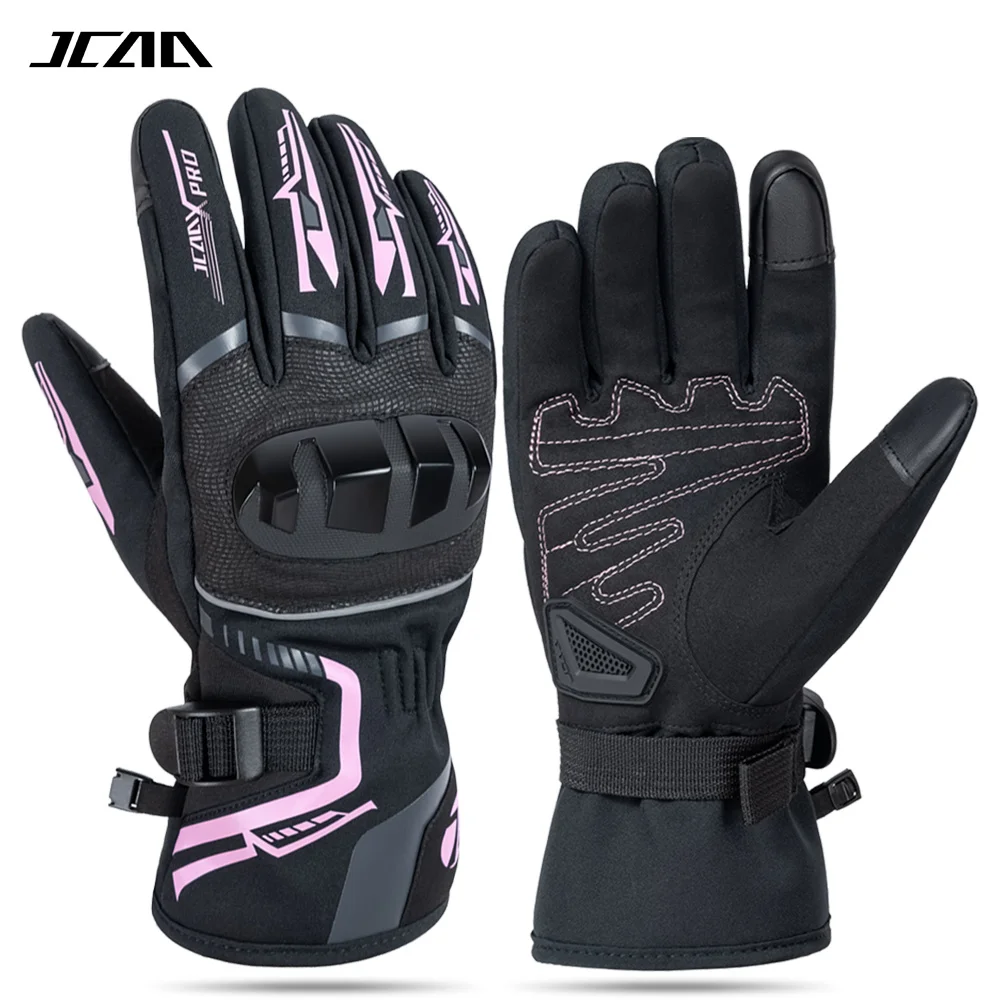 Guantes de invierno para motocicleta, resistentes al agua, Gant Moto, cálidos, color rosa, con dedos completos, guantes para montar en Moto con pantalla táctil, 2025