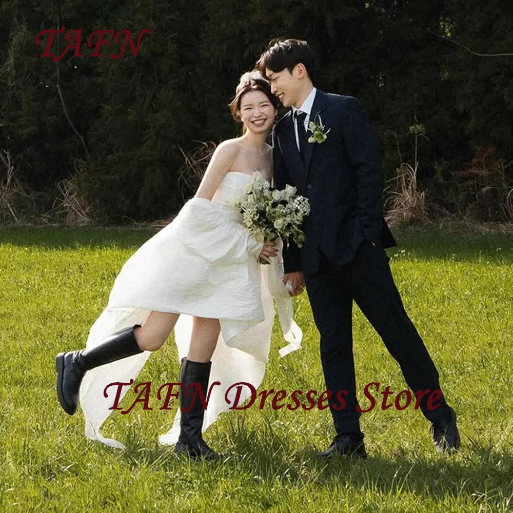 

TAFN Modern Strapless Short Wedding Dress Korea Photo Shoot Simple A Line Mini Bridal Gown with Jacket Corset Back Customized