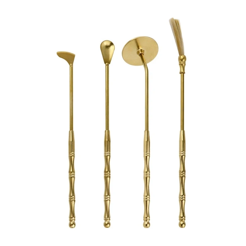 4Pcs Brass Incenses Making Kits with Spoon Ashes Press Shovel Brush for Meditations Room DIY Fragrances Accessories Tool