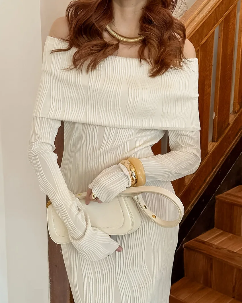 2025 Autunno Nuovo Manica Lunga Elegante Partito Aderente Abiti Lunghi Femminili Casual Abiti Sottili Collo Lavorato A Maglia Maxi Vestito Delle Donne