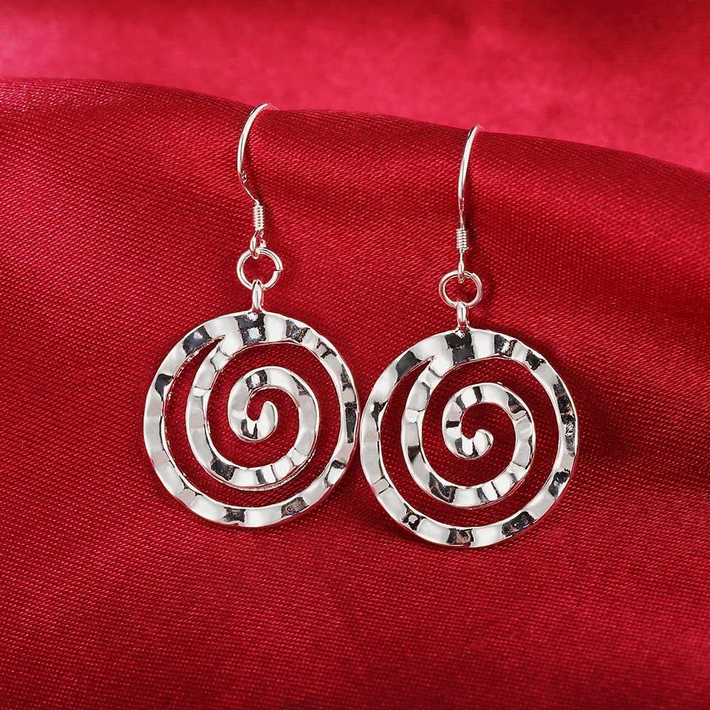 New 925 Sterling Silver Earrings For Temperament Women Jewelry All-Match Spiral Circle  Birthday Gift