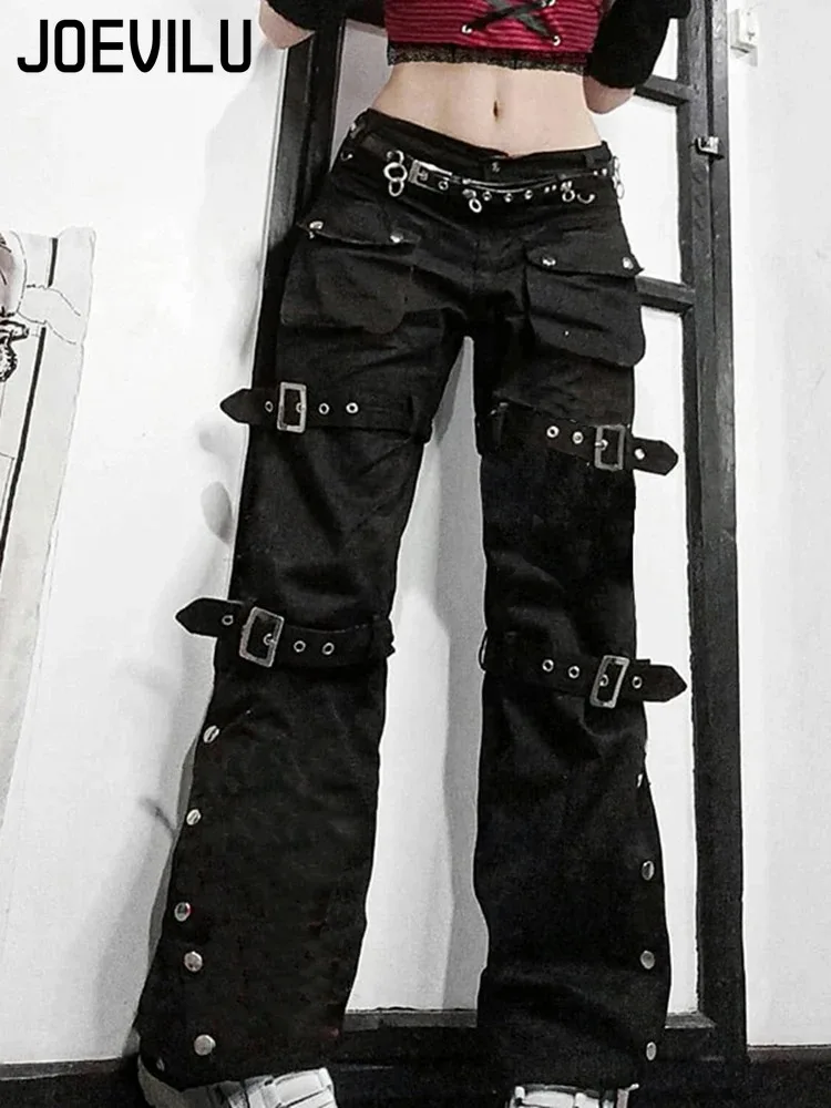 Metal Button High Waisted Straight Leg Jeans Drop Crotch Trousers Streetwear Hip Hop Fashion Y2K Cargo Denim Pants for Women