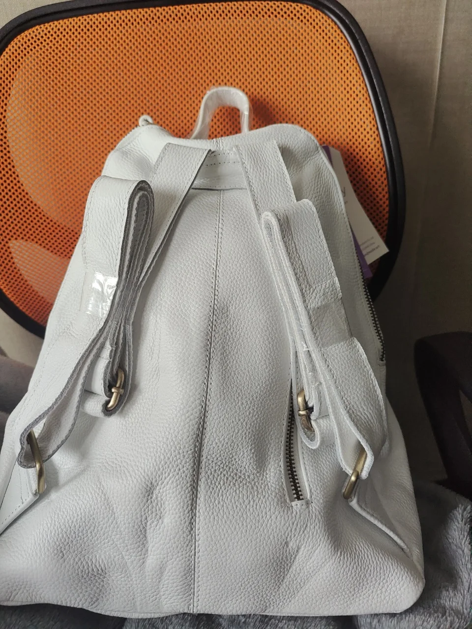 Zency Pure White Backpack Genuine Leather Knapsack Fashion Cowhide Women Designer Bag Large Capacity for Work Shopping Luxury