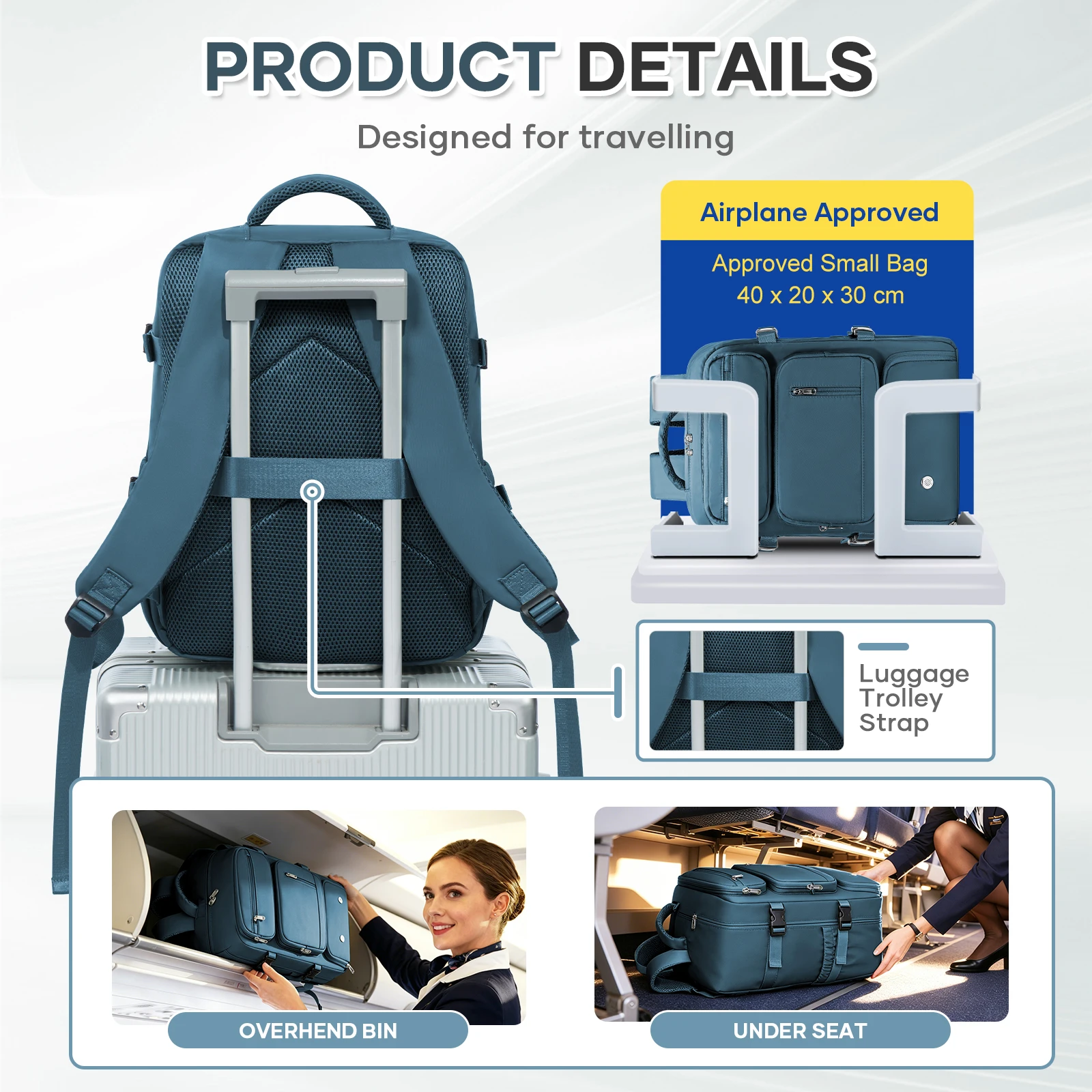 Ryanair Cabin Bag 40x30x20,  Travel Backpack For Women Men Business Laptop Bag, Hand Luggage Backpack Cabin Fly Bag, College Bag