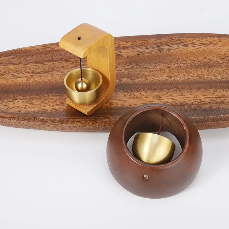 NEW 1Pcs Round Bell Black Walnut Wood Hanging Doorbell Wind Chimes Decor Wooden Magnetic Door Bell Entrance Opening Chime