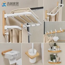 Houten beukenwit aluminium vouwstaven handdoekenrek dubbele hoekplank toiletborstel papierhouders badjas haak bad hardware hanger