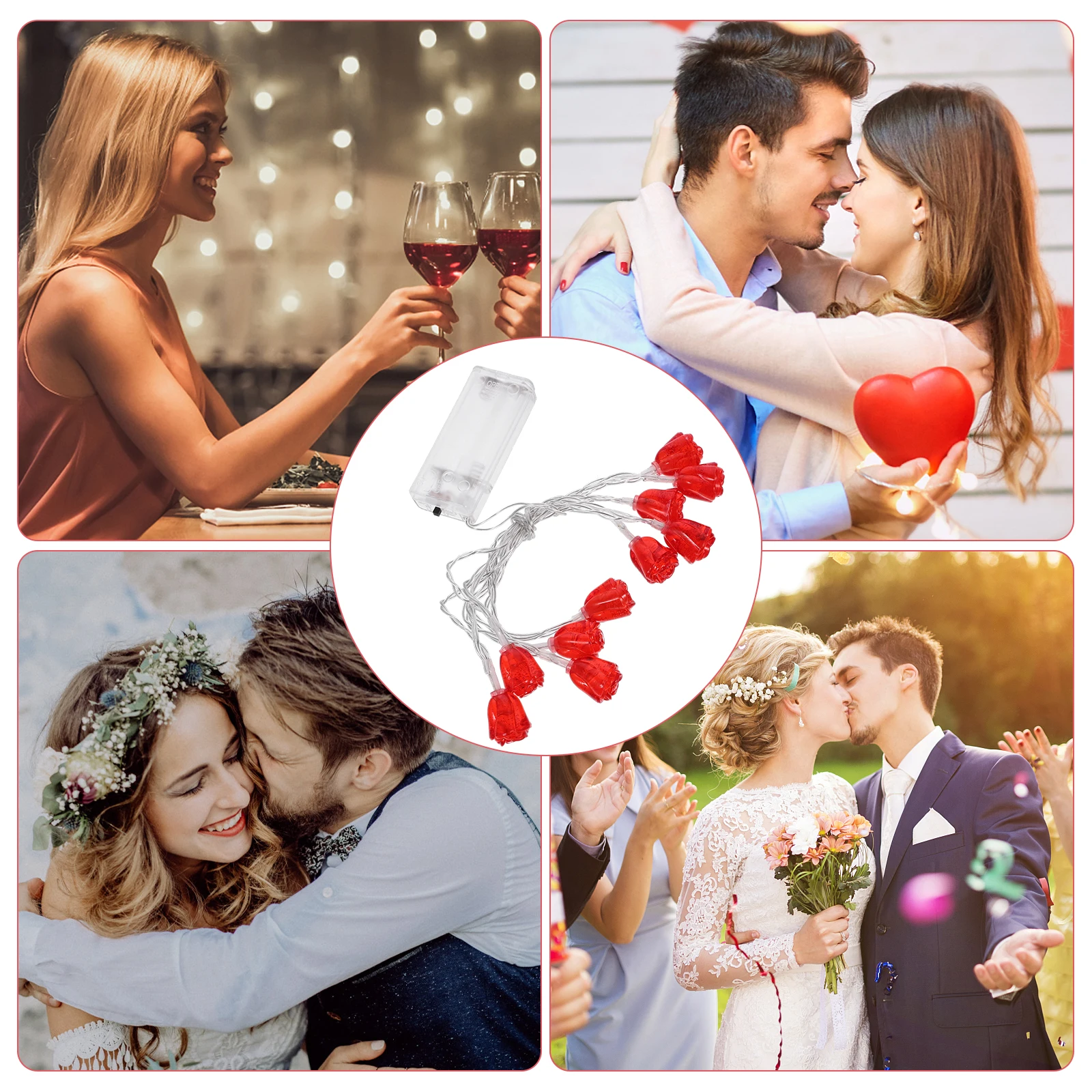 

1Pcs Valentine's Day Rose Shape LED String Lamp Powered Romantic Hanging Decoration for Party Garden Wedding