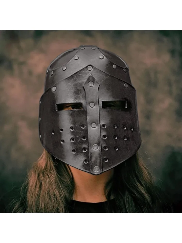 

Medieval Knights Templar Crusader Helmet Viking Pirate Warrior Leather Helmet Mask Hat Soldier Cosplay Costume Accessories