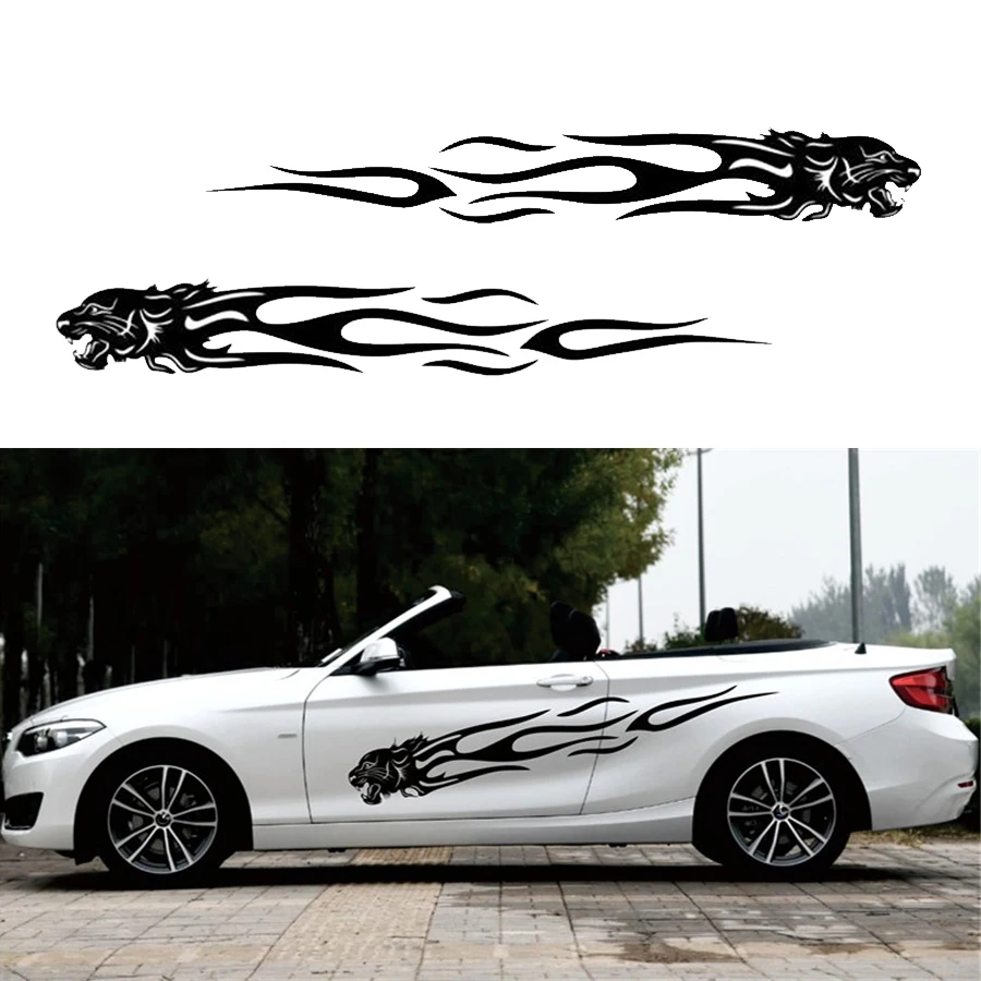 

1 Set DIY Car Body Side Truck Decal Vinyl Leopard Head Flame Graphics Racing Stripes Sticker Universal Black