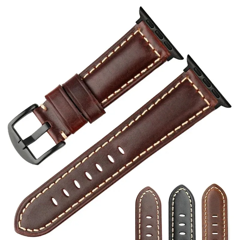 Vintage Cow Leather Watch Band for Apple Watch Strap for Series 9 8 Ultra 2 49mm 45mm 44mm 41mm 42mm 40 Leather Strap for Apple