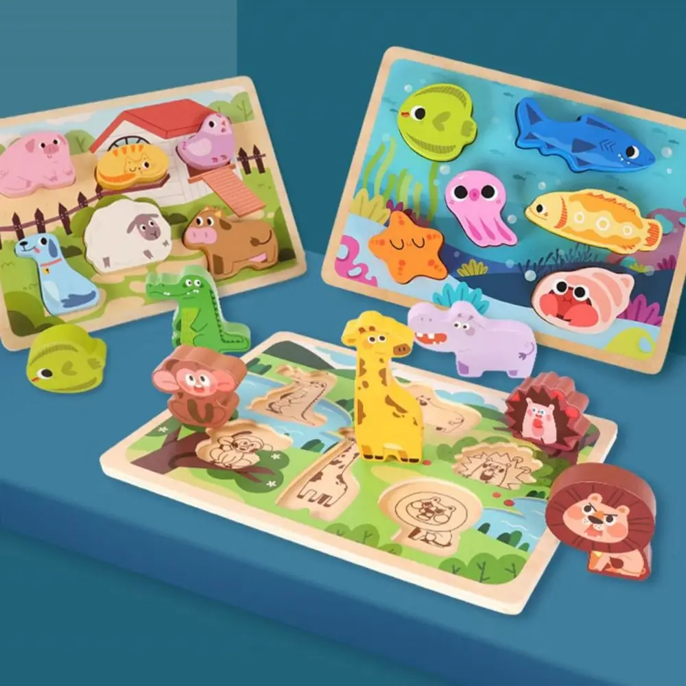 Puzzle Board Wooden Toys 3D Puzzles Pattern Cognitive Interactive Shape Matching Board Game DIY Logical Thinking