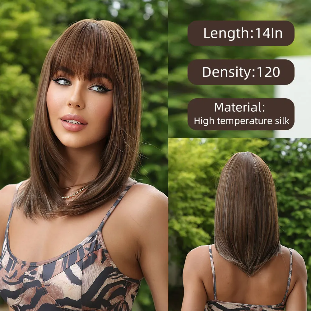 

Light Brown Synthetic Bangs Short Straight Wig Can Be Worn for Daily Gatherings Novice Friendly Heat Resistant Natural Wig