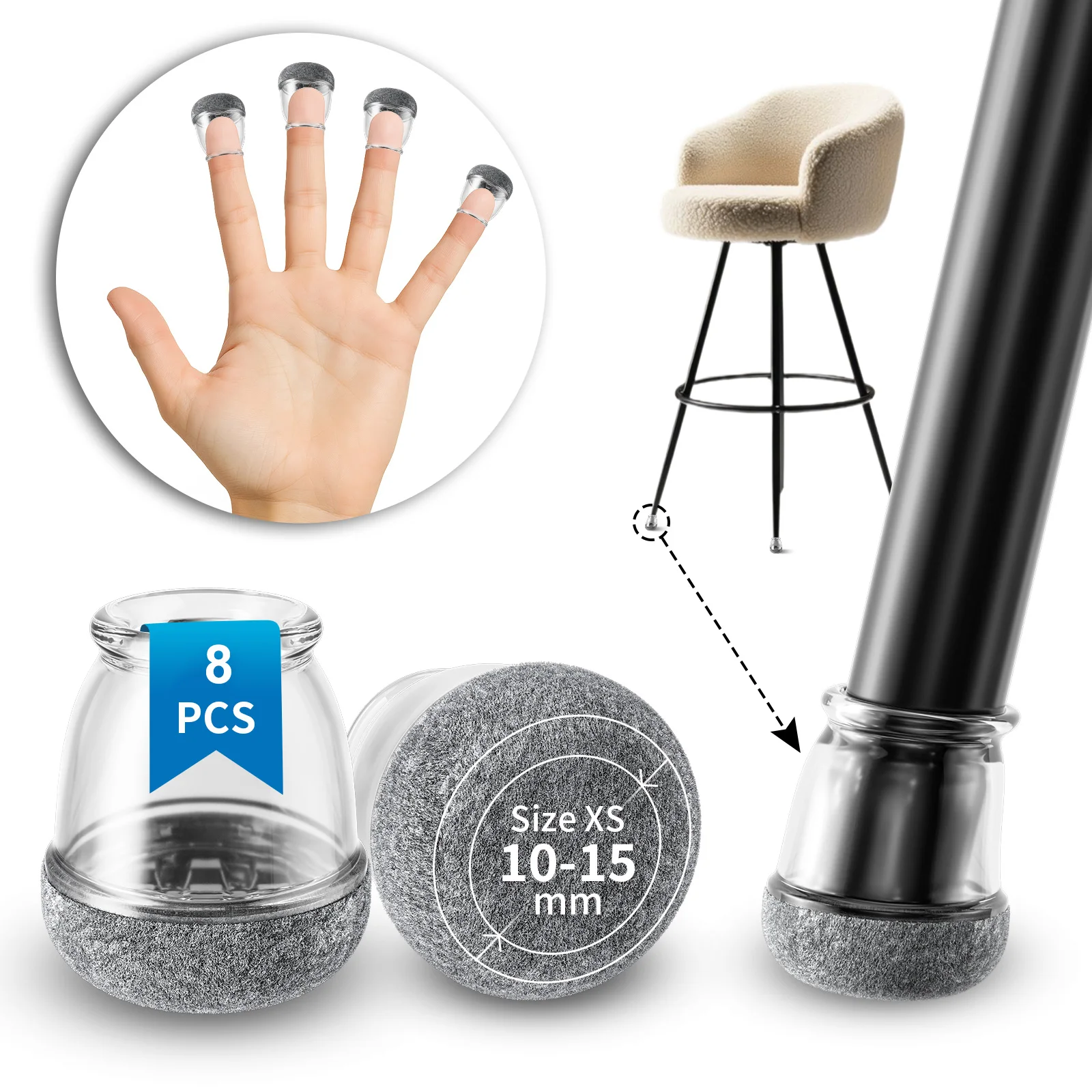 8PCS Clear Chair Leg Floor Protectors with Thick Wrap Felt Pads Silicone Furniture Leg Covers Table Feet Cups to Protect Caps