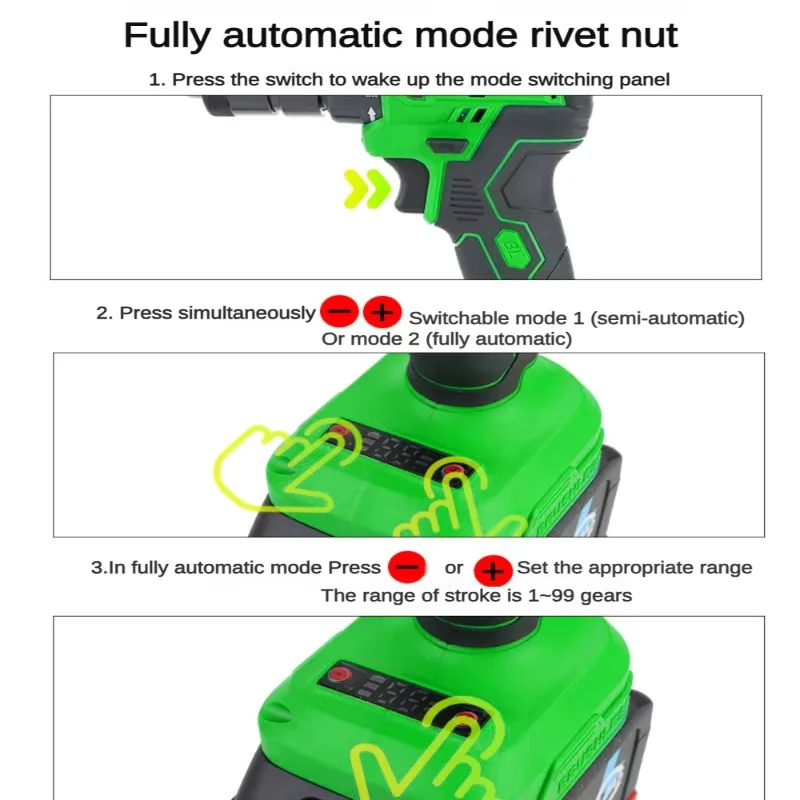 SUBAO ขยายรุ่นชาร์จ Rivet Gun 10 ส่วน 5.2Ah อัตโนมัติ Rivet Nut Gun เหมาะสําหรับ M3-M8 ถั่ว
